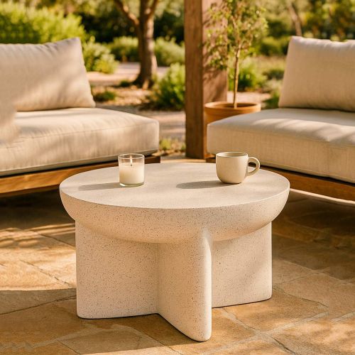 Tavolino da Salotto Bianco Marmo Nero Adatto per Indoor-outdoor Forma Rotondo 71x50x71h cm, Colore Ripiano Bianco - Cromwe