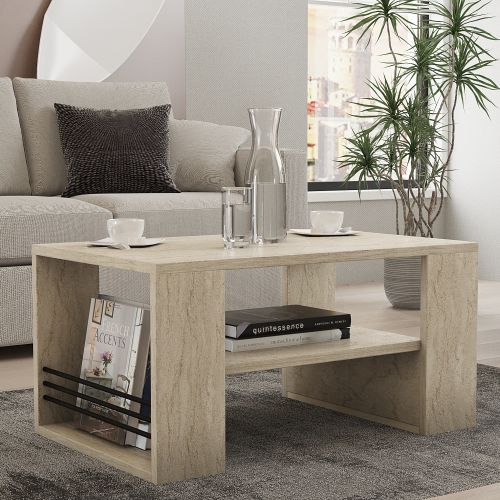 Tavolino da Salotto Bianco Marmo Nero un Vano Forma Rettangolare 80x50x40h cm, Colore Ripiano Bianco - Limosano