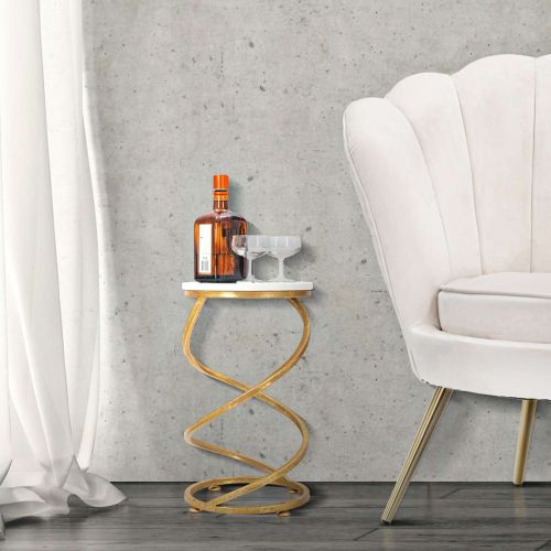 Tavolino da Salotto Bianco Marmo oro Forma Rotondo Colore Ripiano Bianco 28x28x48h cm, Materiale Struttura in Marmo - Darigana