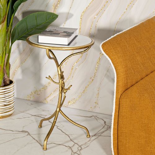 Tavolino da Salotto Bianco Marmo oro Forma Rotondo Colore Ripiano Bianco 38x38x60h cm, Materiale Struttura in Plastica - Fanise