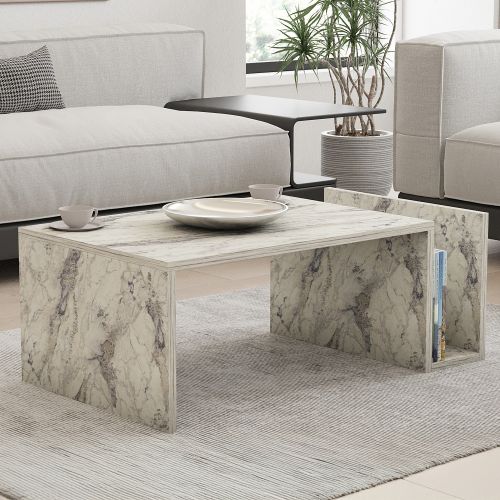 Tavolino da Salotto Bianco Marmo un Vano Forma Rettangolare 87x50x32h cm, Sfumatura Colore Ripiano Marmo - Piuro