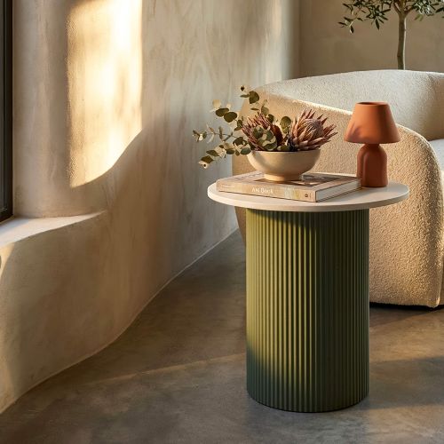 Tavolino da Salotto Bianco Marmo Verde Forma Rotondo Colore Ripiano Bianco 42x40x45h cm, Materiale Struttura in Metallo - Misfat