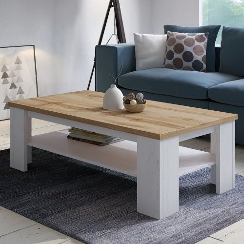 Tavolino da Salotto Bianco Marrone un Vano Forma Rettangolare 130x67x41h cm, Colore Struttura Marrone - Carlazzo