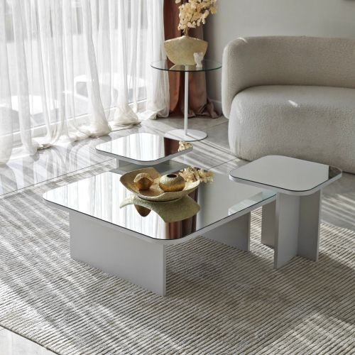Tavolino da Salotto Bianco Modulabile Forma Rettangolare 80x80x30h cm, Materiale Piano in Vetro - Pagliara