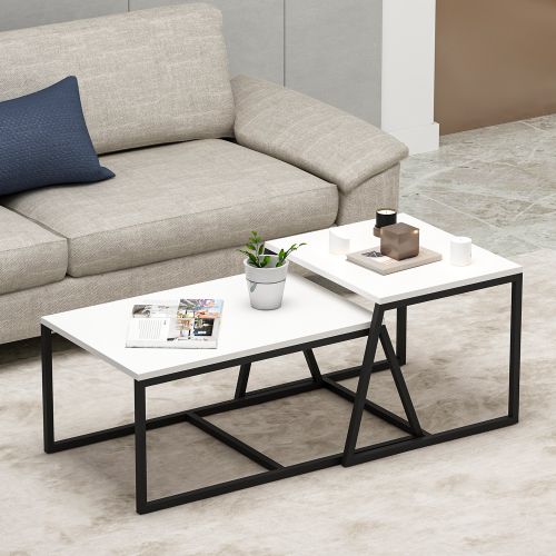 Tavolino da Salotto Bianco Nero Modulabile Forma Rettangolare 75x50x38h cm, Colore Struttura Nero - Urbania