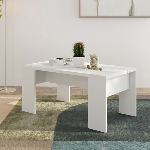 Tavolino da Salotto Bianco Opaco Forma Rettangolare Colore Ripiano Bianco 90x50x43h cm, Sfumatura Colore Struttura Opaco - Riposto