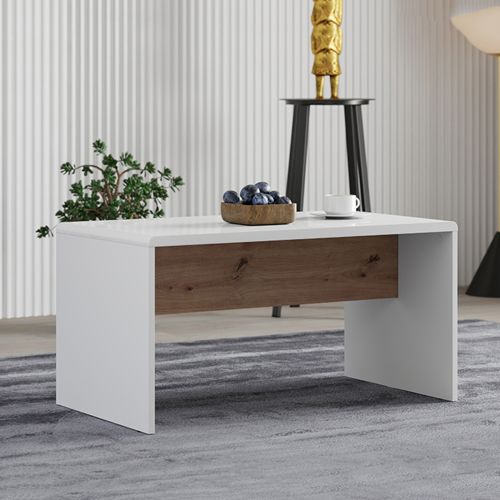 Tavolino da Salotto Bianco Opaco Marrone Rovere Nodi Forma Rettangolare Colore Ripiano Bianco 90x50x47h cm, Colore Struttura Marrone - Limatola