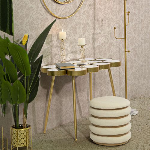 Tavolino da Salotto Bianco oro Forma Rettangolare Colore Ripiano Bianco 100x55x70h cm, Materiale Struttura in Vetro - Raisa