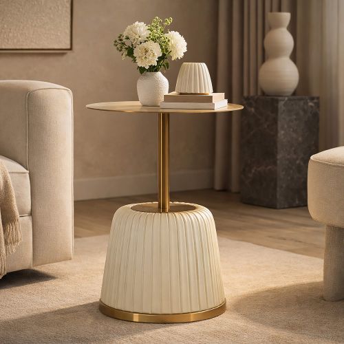 Tavolino da Salotto Bianco oro Forma Rotondo Colore Ripiano Bianco 43x35x43h cm, Materiale Struttura in Plastica - Kep