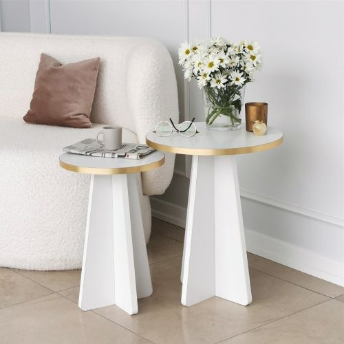 Tavolino da Salotto Bianco oro Modulabile Forma Rotondo 40x40x50h cm, Colore Struttura oro - Cardito