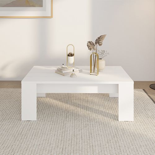 Tavolino da Salotto Bianco Piano Effetto Doghe Forma Rettangolare 120x67x43h cm, Colore Ripiano Bianco - Bertona