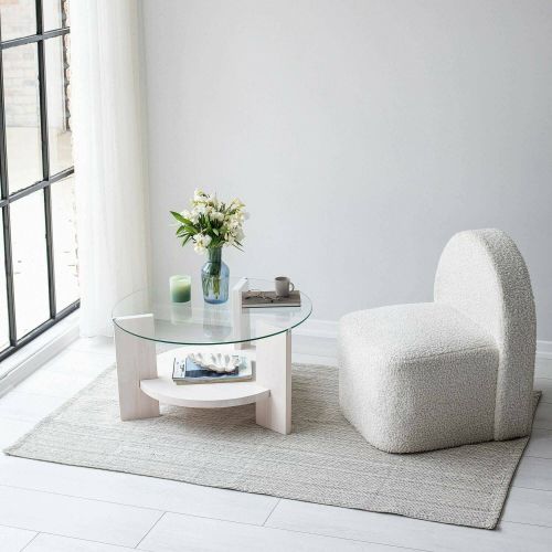 Tavolino da Salotto Bianco Portariviste Forma Rotonda 75x75x40h cm, Materiale Piano in Vetro - Felino