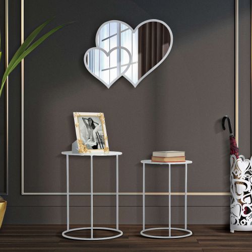 Tavolino da Salotto Bianco Trasparente set da 2 Forma Rotondo 43x43x60h cm, Colore Ripiano Trasparente - Chamba