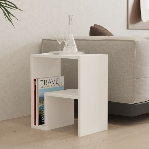 Tavolino da Salotto Bianco un Vano Forma Rettangolare 45x30x52h cm, Materiale Piano in Legno Nobilitato - Vocca