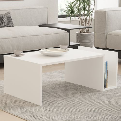 Tavolino da Salotto Bianco un Vano Forma Rettangolare 87x50x32h cm, Materiale Piano in Legno Nobilitato - Rometta