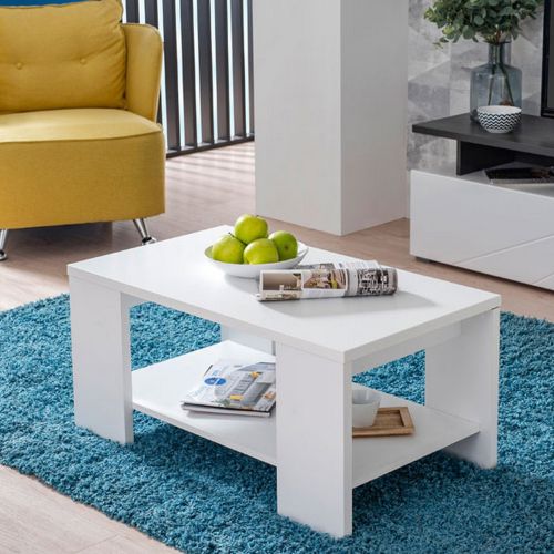 Tavolino da Salotto Bianco un Vano Forma Rettangolare 90.5x50.5x41.5h cm, Materiale Piano in Legno Nobilitato - Piraino