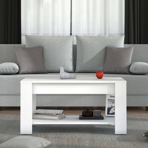 Tavolino da Salotto Bianco un Vano Forma Rettangolare 90x49.5x45.5h cm, Materiale Piano in Legno Nobilitato - Signa