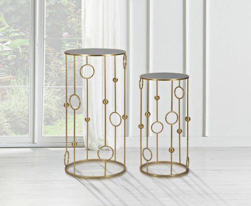 Tavolino da salotto Bitti, Tavolo basso da caffè, Portariviste per divano, Ripiano da soggiorno, 50x50 h100 cm, Oro