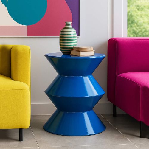 Tavolino da Salotto blu Design Moderno Forma Rotondo 40x50x38h cm, Colore Ripiano blu - Ilam
