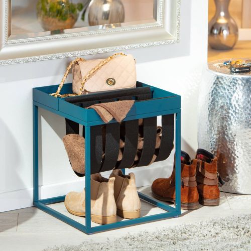 Tavolino da Salotto blu Forma Quadrata Materiale Piano in Metallo 35x40x35h cm, Colore Ripiano blu - Limana