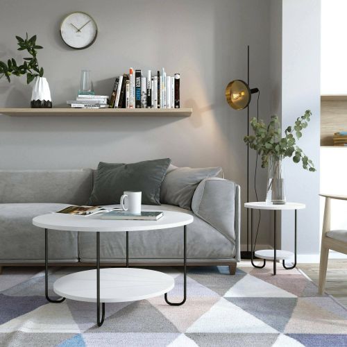 Tavolino da salotto Bufo, Tavolo basso da caffè, Portariviste per divano, Ripiano da soggiorno, 80x80 h45 cm, Bianco