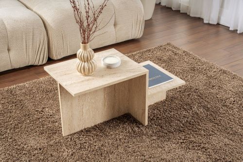 Tavolino da salotto Cantello, Tavolo basso da caffè, Portariviste per divano, Ripiano da soggiorno, 80x40 h40 cm, Beige
