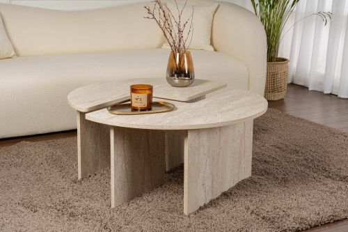 Tavolino da salotto Codroipo, Tavolo basso da caffè, Portariviste per divano, Ripiano da soggiorno, 90x90 h41 cm, Beige