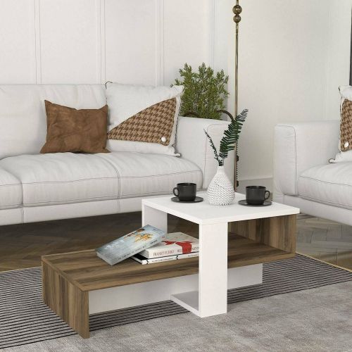 Tavolino da salotto complesso bianco e noce 40x44x33h cm - Pontey