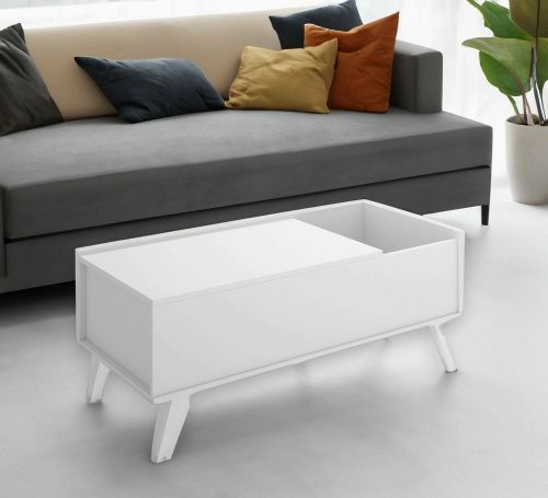 Tavolino da salotto Cuna, Tavolo basso da caffè, Portariviste per divano, Ripiano da soggiorno, 99x60 h41 cm, Bianco