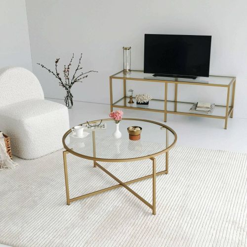 Tavolino da salotto Cursa, Tavolo basso da soggiorno, Ripiano da caffè, Tavolino per divano, 83x83h40 cm, Oro