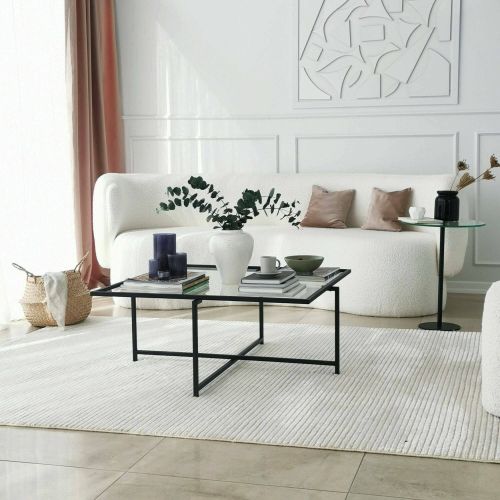 Tavolino da salotto Dabih, Tavolo basso da soggiorno, Ripiano da caffè, Tavolino per divano, 85x85h35 cm, Nero