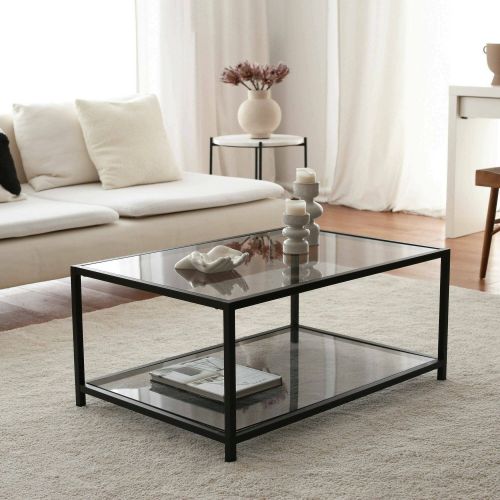 Tavolino da salotto Diphda, Tavolo basso da soggiorno, Ripiano da caffè, Tavolino per divano, 90x60h40 cm, Nero
