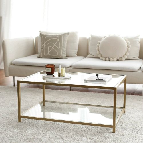 Tavolino da salotto Diphda, Tavolo basso da soggiorno, Ripiano da caffè, Tavolino per divano, 90x60h40 cm, Oro