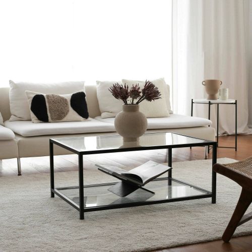 Tavolino da salotto Diphda, Tavolo basso da soggiorno, Ripiano da caffè, Tavolino per divano, 90x60h40 cm, Tortora e Nero