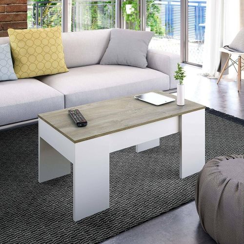 Tavolino da salotto Dleal, 100x50h45-56 cm, Bianco e Rovere Nodi