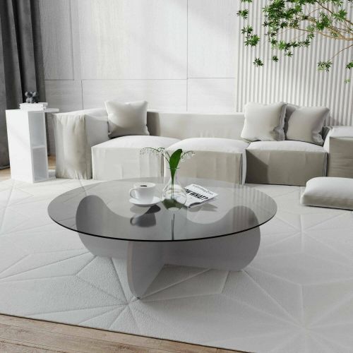 Tavolino da salotto Enif, Tavolo basso da soggiorno, Ripiano da caffè, Tavolino per divano, 90x90h30 cm, Bianco