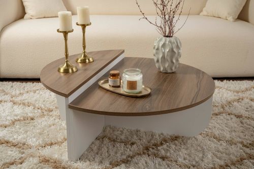 Tavolino da salotto Feglino, Tavolo basso da caffè, Portariviste per divano, Ripiano da soggiorno, 90x60 h35 cm, Noce e Bianco