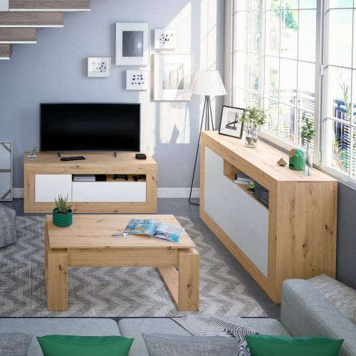 Tavolino da salotto Flint, Tavolino da caffè con piano elevabile, Tavolo basso da soggiorno, 105x55h45-56 cm, Rovere nodi