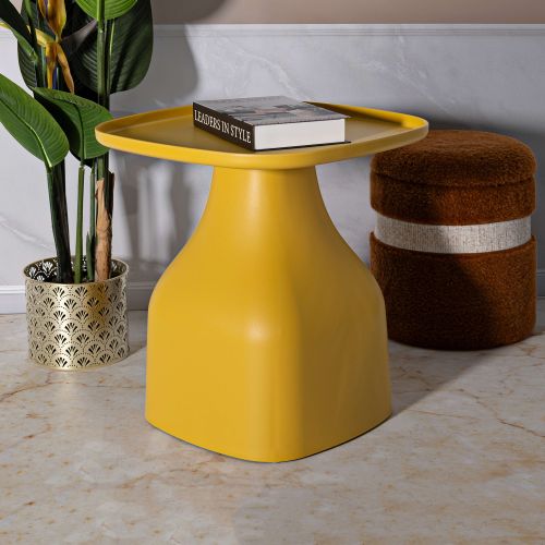 Tavolino da Salotto Giallo Adatto per Indoor-outdoor Angoli Arrotondati Forma Rettangolare 48x48x50h cm, Colore Ripiano Giallo - Midelt
