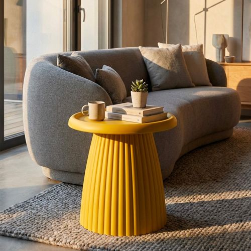 Tavolino da Salotto Giallo Senape Adatto per Indoor-outdoor Forma Rotondo 52x45x52h cm, Colore Ripiano Giallo - Dasifa