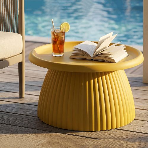Tavolino da Salotto Giallo Senape Adatto per Indoor-outdoor Forma Rotondo 71x35x71h cm, Colore Ripiano Giallo - Kampot