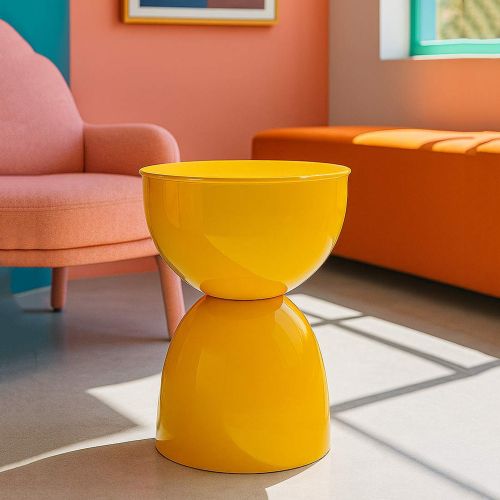 Tavolino da Salotto Giallo Senape Forma Rotondo Colore Ripiano Giallo 33x50x33h cm, Sfumatura Colore Struttura Senape - Gorkha