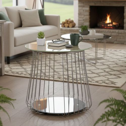 Tavolino da Salotto Grigio Forma Circolare Materiale Piano in Metallo 50x50x50h cm, Colore Ripiano Grigio - Cavalese
