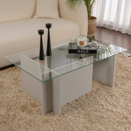 Tavolino da Salotto Grigio Forma Rettangolare Materiale Piano in Vetro 105x65x40h cm, Colore Ripiano Trasparente - Azriel
