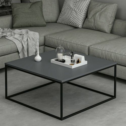 Tavolino da Salotto Grigio Nero un Vano Forma Rettangolare 90x90x42h cm, Colore Struttura Nero - Arcella