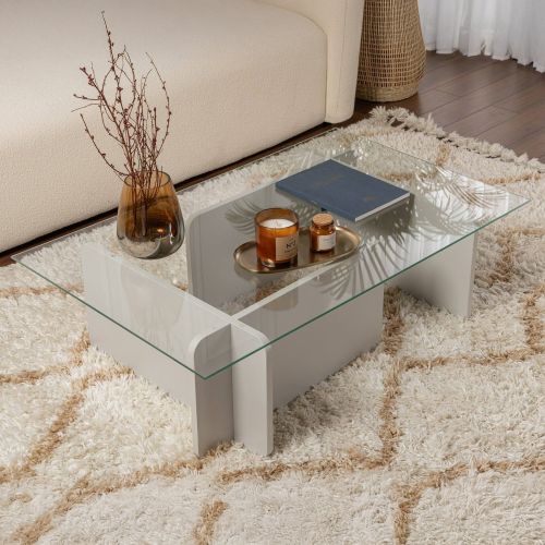 Tavolino da Salotto Grigio Portariviste Forma Rettangolare 105x65x30h cm, Materiale Piano in Vetro - Kallias