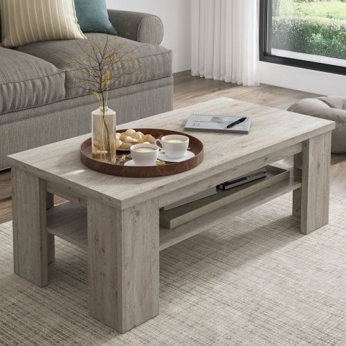 Tavolino da Salotto Grigio Rovere Grigio un Vano Forma Rettangolare 110x55x41h cm, Sfumatura Colore Ripiano Rovere Grigio - Mergozzo