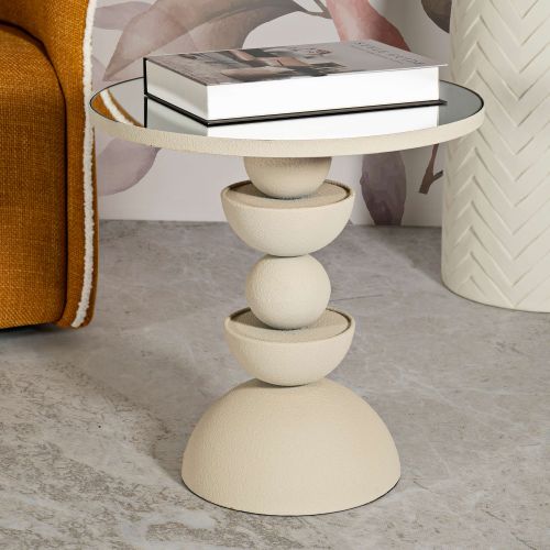 Tavolino da Salotto Grigio Tortora Trasparente Forma Rotondo Colore Ripiano Trasparente 41x41x42h cm, Materiale Struttura in Vetro - Fameso