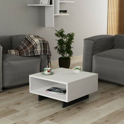 Tavolino da salotto Iocaste, Tavolo basso da caffè, Portariviste per divano, Ripiano da soggiorno, 60x60 h32 cm, Bianco e Antracite