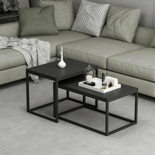 Tavolino da salotto Itzamna, Tavolo basso da caffè, Portariviste per divano, Ripiano da soggiorno, 72x37 h45 cm, Nero